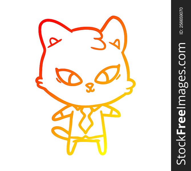 Warm Gradient Line Drawing Cute Cartoon Cat