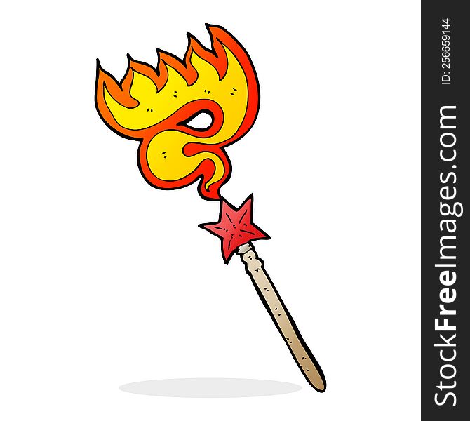 cartoon magic wand casting fire spell