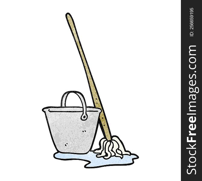 freehand textured cartoon mop and bucket