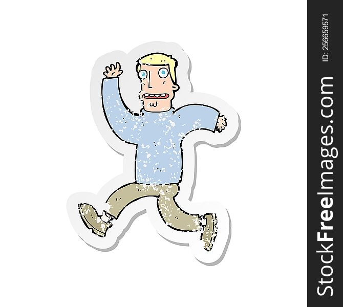 Retro Distressed Sticker Of A Cartoon Terrified Man