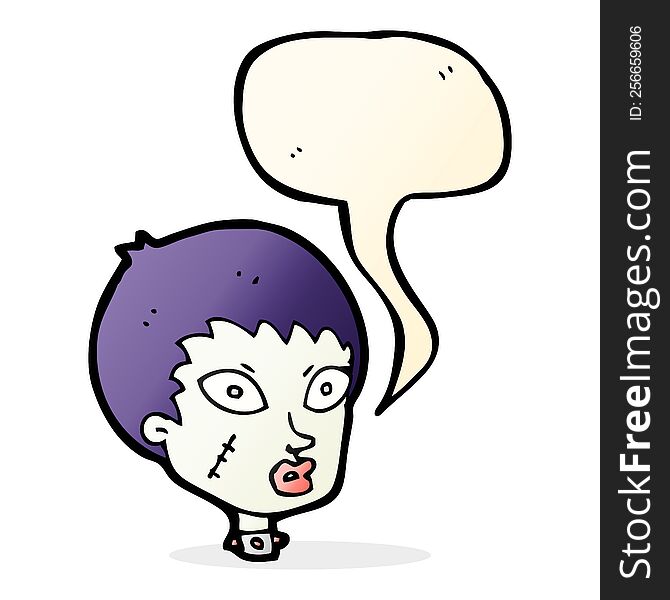 Cartoon Female Zombie Head With Speech Bubble