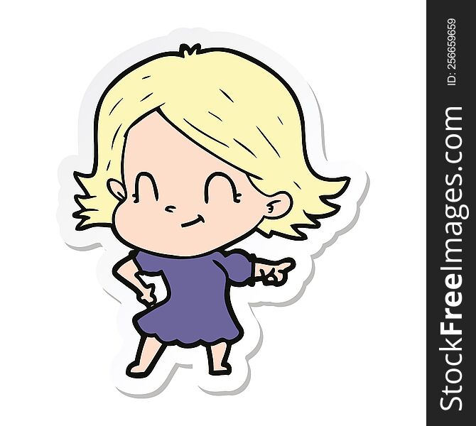 Sticker Of A Cartoon Friendly Girl