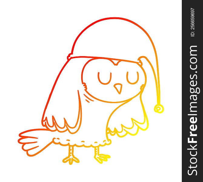 Warm Gradient Line Drawing Cartoon Owl Sleeping
