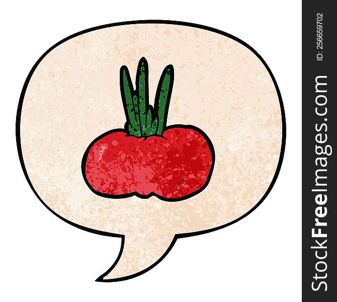 Cartoon Vegetable And Speech Bubble In Retro Texture Style