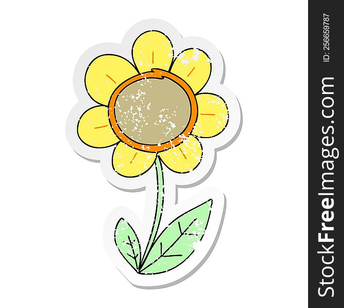 Distressed Sticker Of A Quirky Hand Drawn Cartoon Daisy