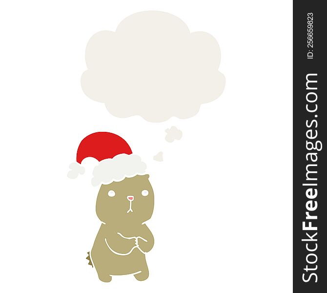 Cartoon Christmas Bear Worrying And Thought Bubble In Retro Style