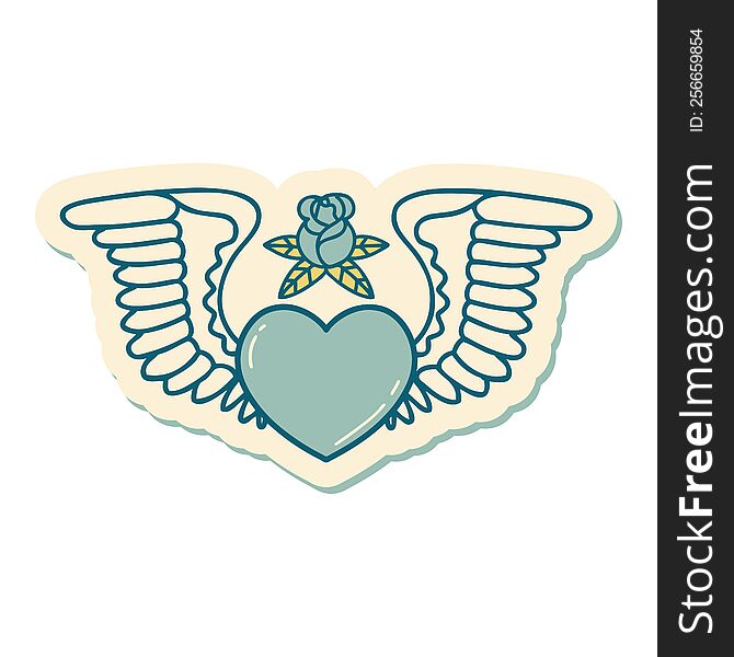 Tattoo Style Sticker Of A Heart With Wings