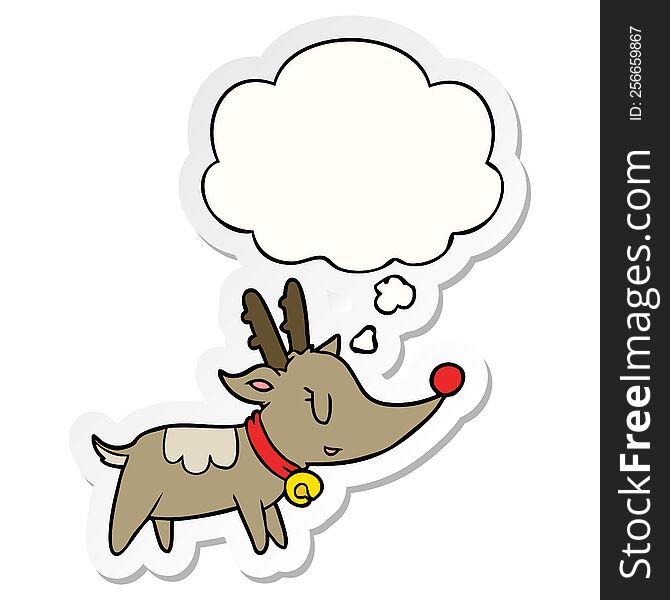 cartoon christmas reindeer with thought bubble as a printed sticker
