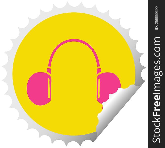 Circular Peeling Sticker Cartoon Retro Headphone