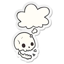 Cartoon Spooky Skull And Thought Bubble As A Printed Sticker Royalty Free Stock Photos
