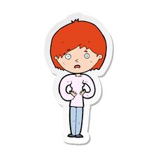 Sticker Of A Cartoon Woman Making Who Me Gesture Stock Photo