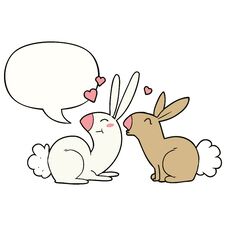 Cartoon Rabbits In Love And Speech Bubble Stock Image