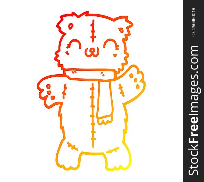 Warm Gradient Line Drawing Cartoon Teddy Bear