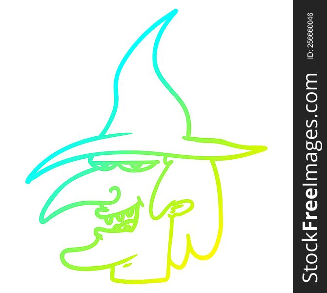 Cold Gradient Line Drawing Cartoon Witch