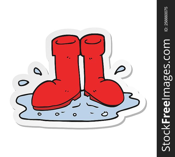 sticker of a cartoon wellington boots in puddle