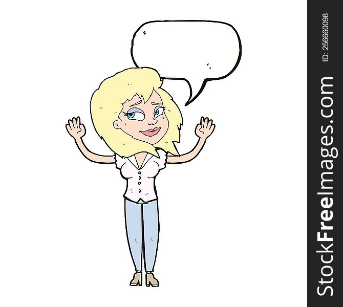 Cartoon Woman Giving Up With Speech Bubble