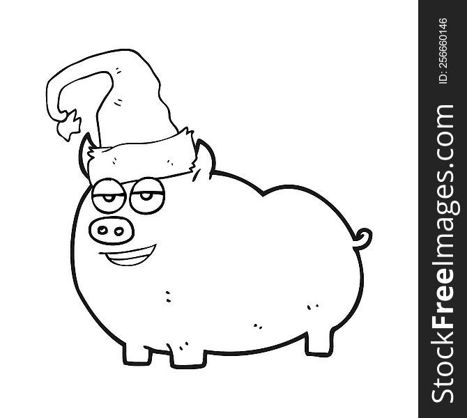 Black And White Cartoon Christmas Pig