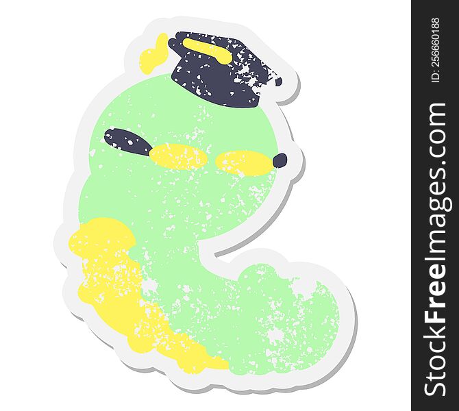 cute cartoon clever caterpillar grunge sticker