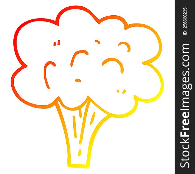 warm gradient line drawing of a cartoon broccoli stalk