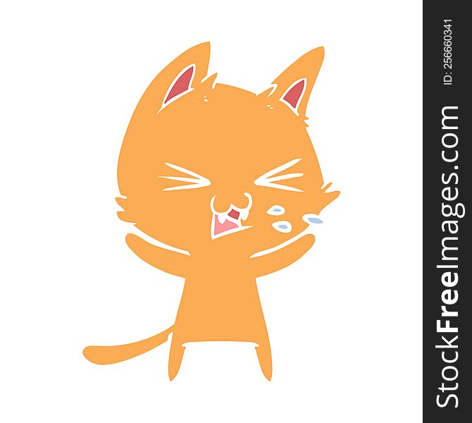 Flat Color Style Cartoon Cat Hissing