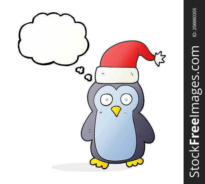 Thought Bubble Cartoon Christmas Penguin