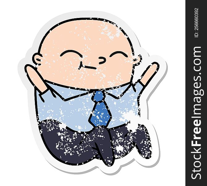 Distressed Sticker Cartoon Of Kawaii Bald Man