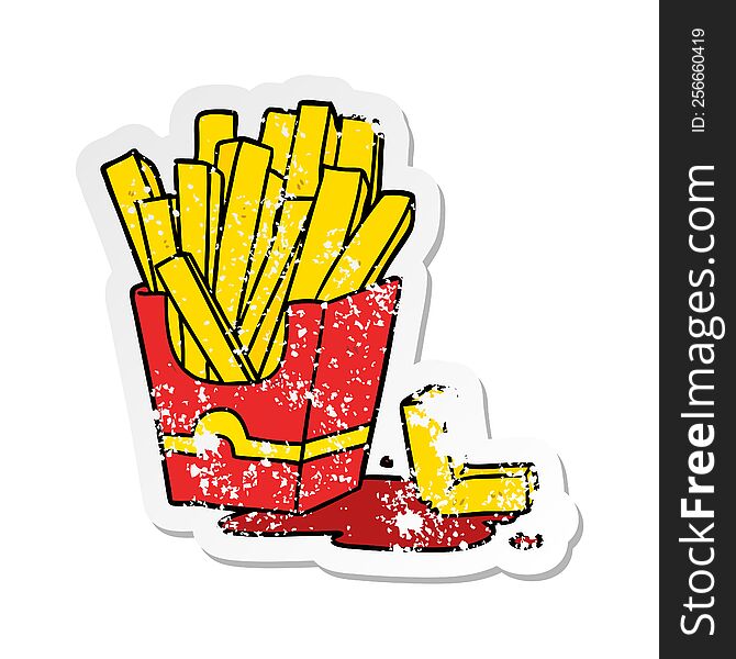 Distressed Sticker Of A Cartoon Fries