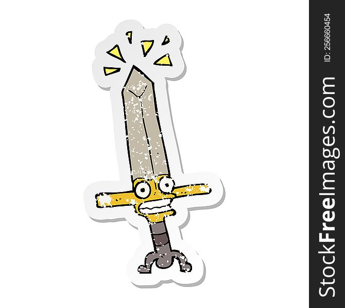 Distressed Sticker Of A Cartoon Magic Sword