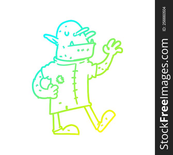 cold gradient line drawing of a cartoon goblin