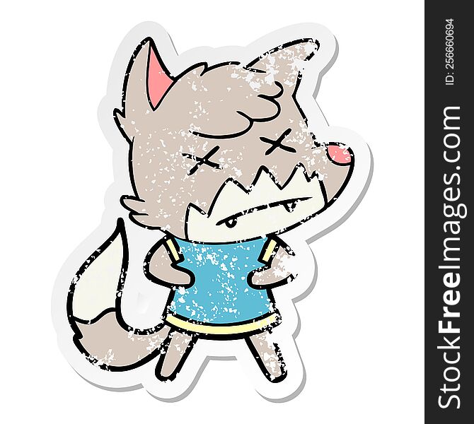 Distressed Sticker Of A Cartoon Dead Fox