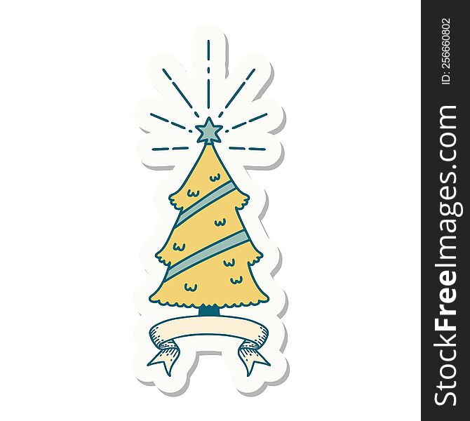 sticker of a tattoo style christmas tree with star
