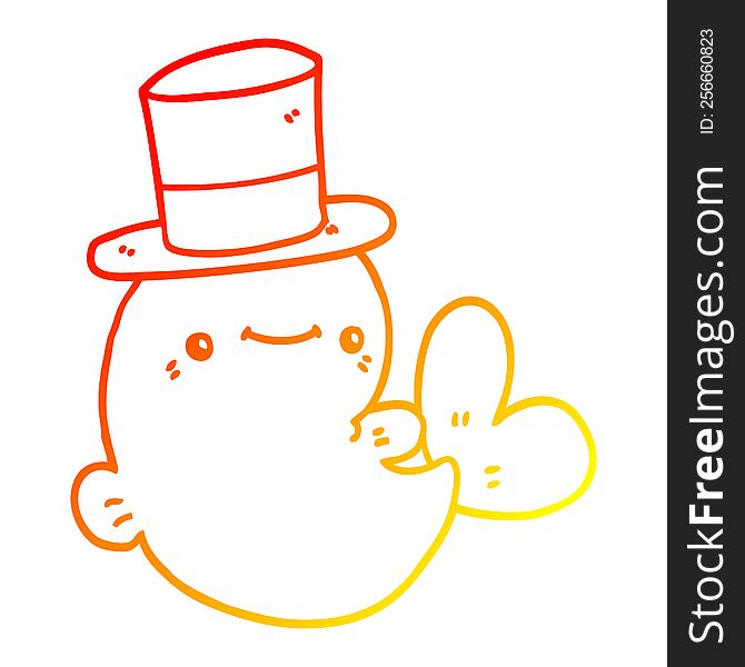 warm gradient line drawing of a cute cartoon whale wearing top hat