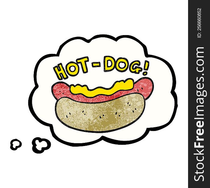 freehand drawn thought bubble textured cartoon hotdog