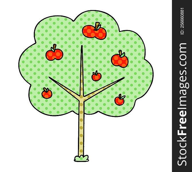 Quirky Comic Book Style Cartoon Apple Tree
