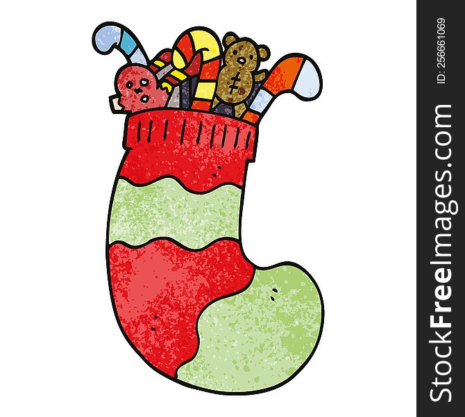 Cartoon Doodle Christmas Stocking Full Of Toys