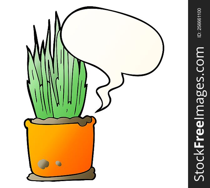 cartoon house plant with speech bubble in smooth gradient style