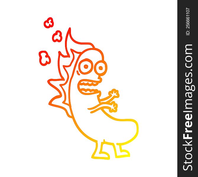 Warm Gradient Line Drawing Cartoon Flaming Hotdog