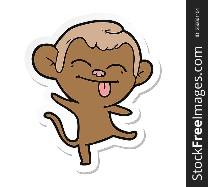 Sticker Of A Funny Cartoon Monkey Dancing