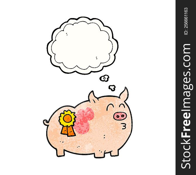 Thought Bubble Textured Cartoon Prize Winning Pig