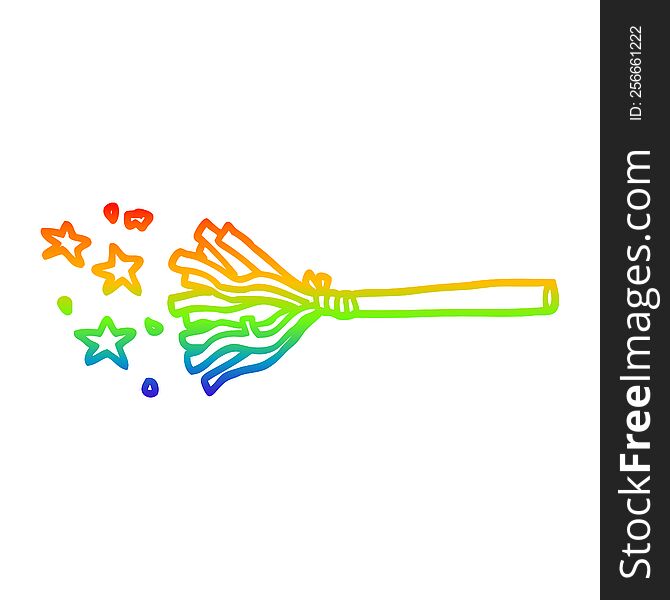 rainbow gradient line drawing of a cartoon magic broom
