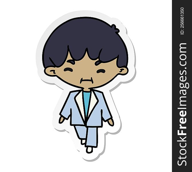 sticker cartoon illustration kawaii cute boy in suit. sticker cartoon illustration kawaii cute boy in suit