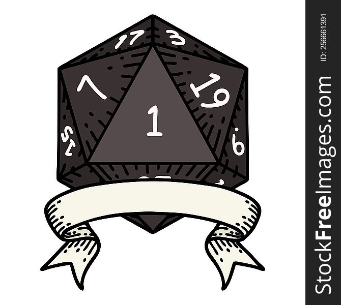 Natural One D20 Dice Roll Illustration