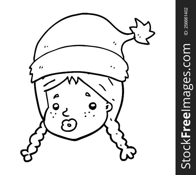 cartoon girl wearing christmas hat