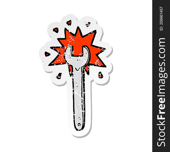 Retro Distressed Sticker Of A Cartoon Spanner