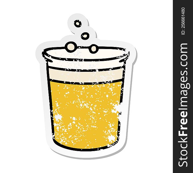 distressed sticker of a quirky hand drawn cartoon glass of beer
