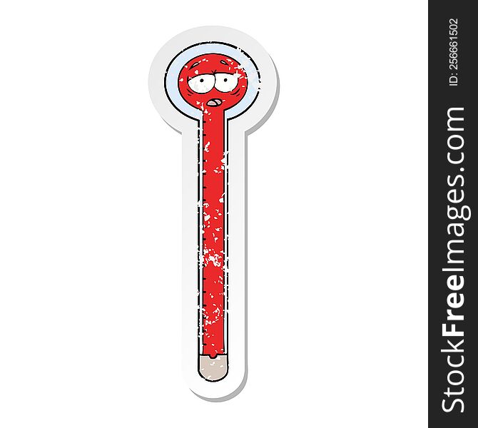 Distressed Sticker Of A Cartoon Thermometer