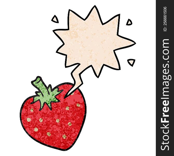 Cartoon Strawberry And Speech Bubble In Retro Texture Style
