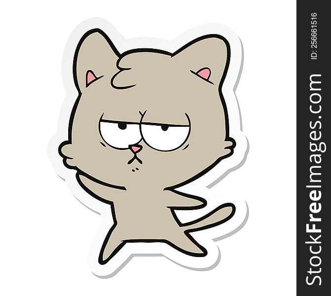 Sticker Of A Bored Cartoon Cat