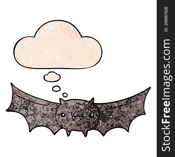 Cartoon Vampire Bat And Thought Bubble In Grunge Texture Pattern Style