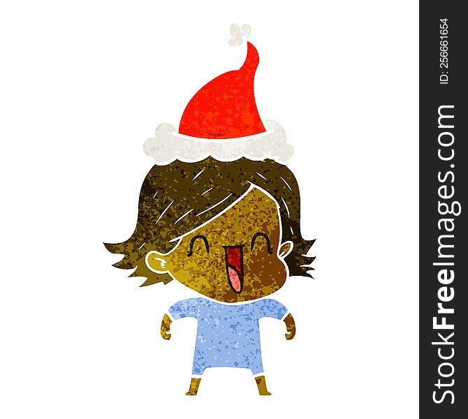 Retro Cartoon Of A Happy Woman Wearing Santa Hat